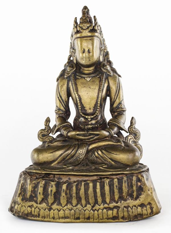 Piccola figura di Buddha in bronzo, Nepal, XVIII secolo