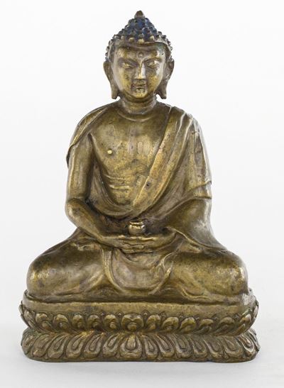 Piccola Figura di Buddha in Bronzo, Tibet, XVI Secolo