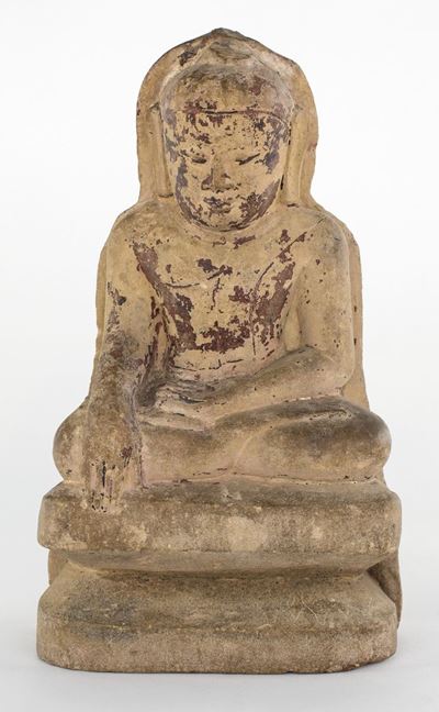 Buddha Bhumispharsa in Pietra Arenaria, Birmania, Metà del XIX Secolo