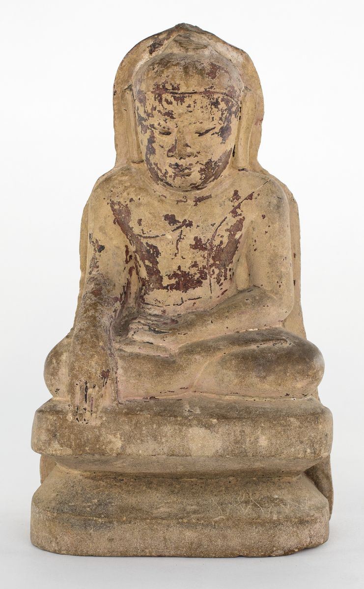 Buddha Bhumispharsa in Pietra Arenaria, Birmania, Metà del XIX Secolo