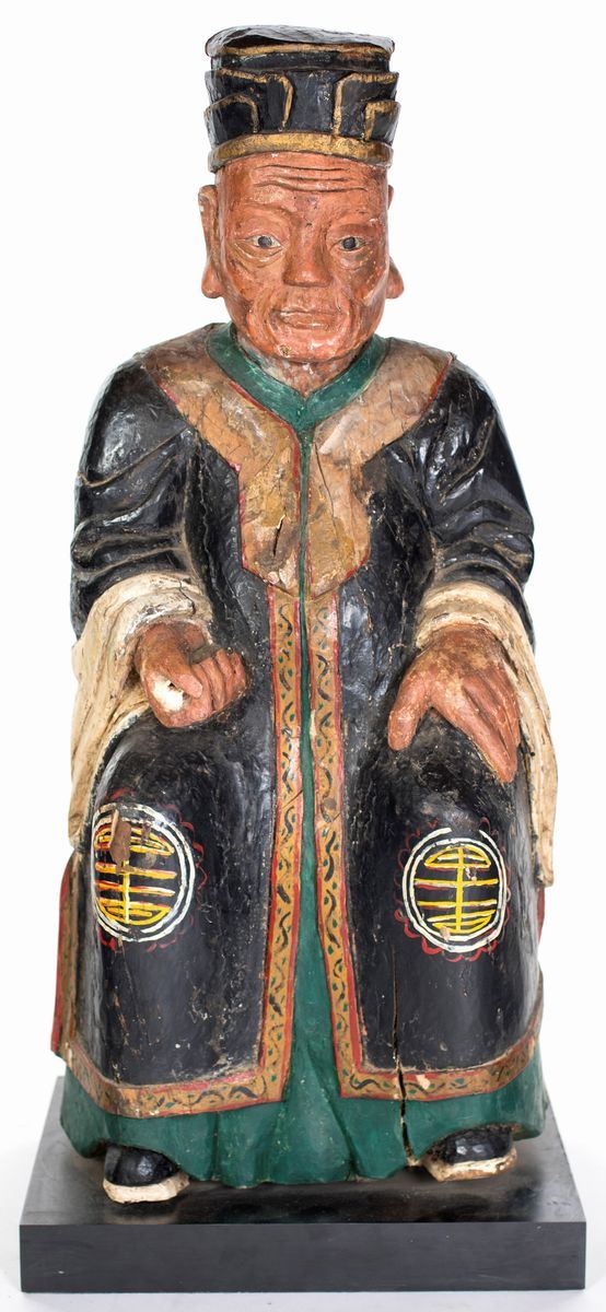 Grande figura in legno policromo, Yunnan, Cina, XIX secolo