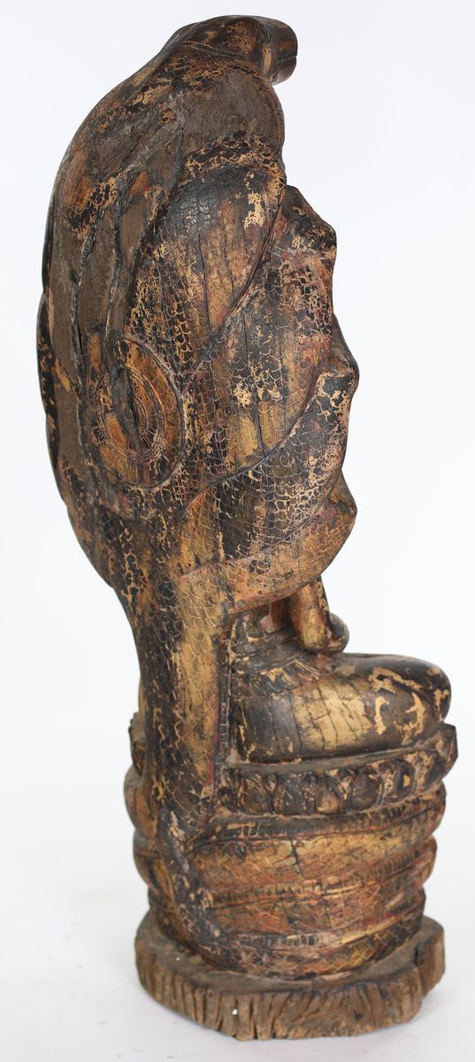 Buddha Dhyana in Legno Laccato Rosso, Cambogia, Post Angkor, XIX Secolo