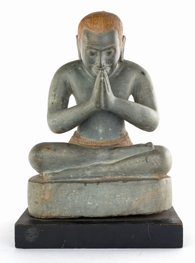 Piccola Scultura in Scisto Verde, Cambogia, XX Secolo