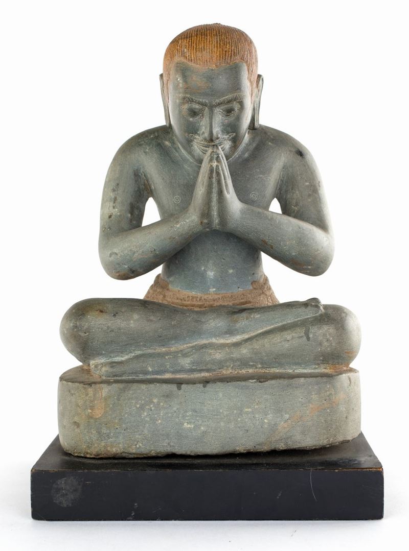 Piccola Scultura in Scisto Verde, Cambogia, XX Secolo
