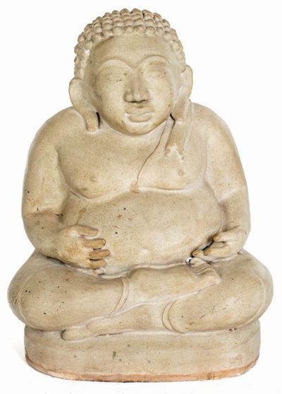 Hotei in Ceramica Invetriata, Thailandia, Fine del XIX Secolo