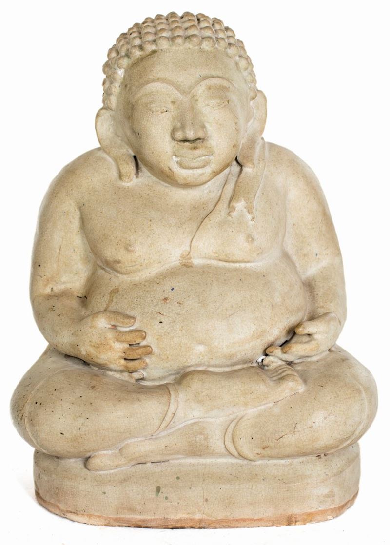 Hotei in Ceramica Invetriata, Thailandia, Fine del XIX Secolo