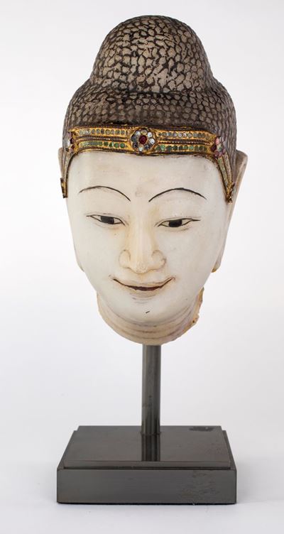 Testa di Buddha in Alabastro, Mandalay, Birmania, Metà del XIX Secolo