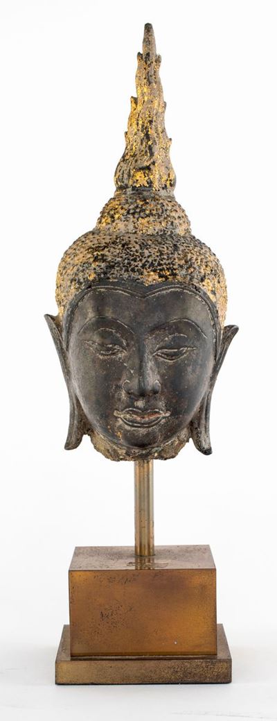 Testa di Buddha in Bronzo Brunito, Ayuthaya, Thailandia, XVIII Secolo
