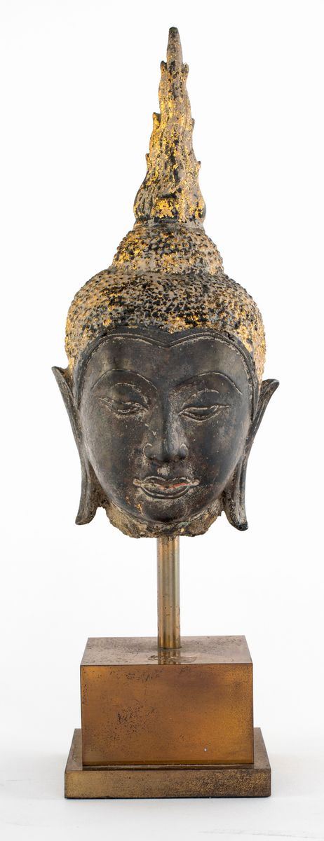 Testa di Buddha in Bronzo Brunito, Ayuthaya, Thailandia, XVIII Secolo