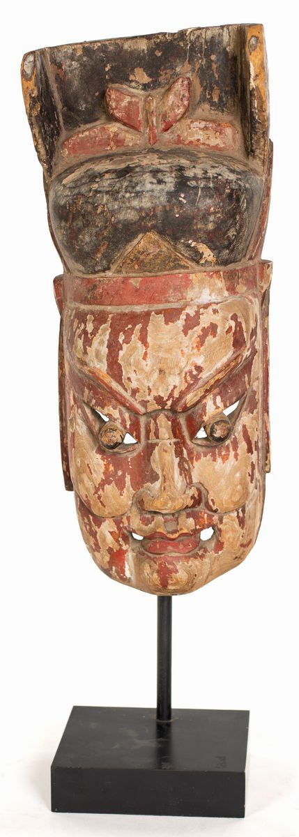 Maschera cerimoniale taoista in legno policromo, Yunnan, Cina, dinastia Qing, fine del XIX secolo