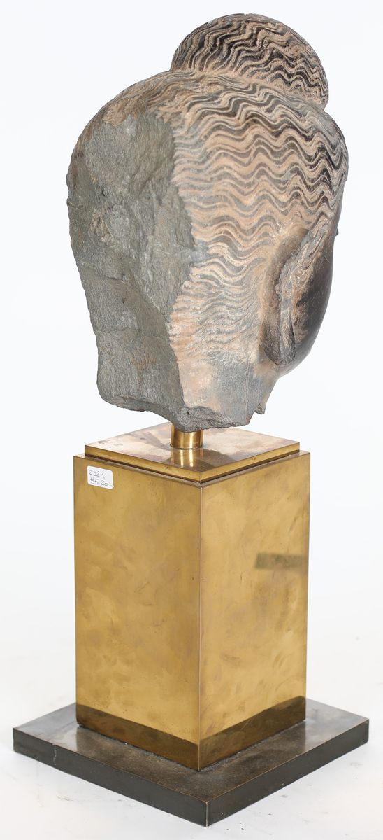 Testa di Buddha in Scisto Nero, Area Storica del Gandhara, III-IV Secolo