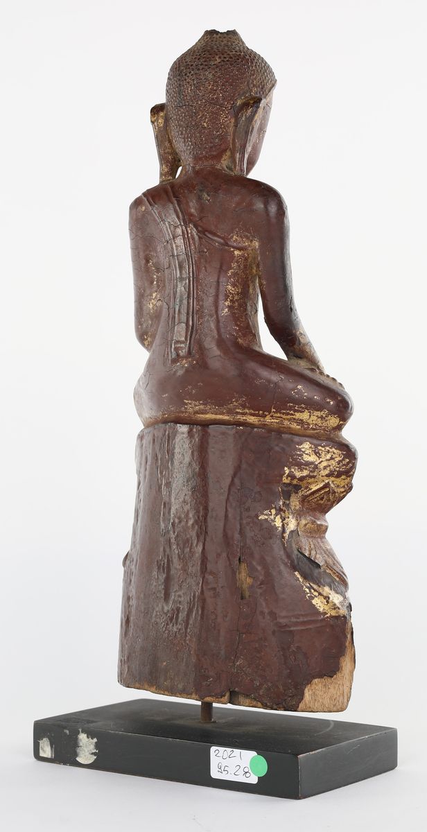 Buddha Bhumispharsa in Legno Laccato Rosso, Stato Shan, Birmania, XVIII Secolo