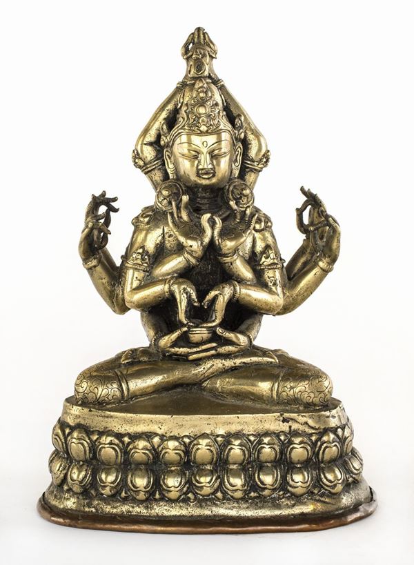 Manjushri Namasangiti in bronzo con argento, Nepal, XVIII secolo