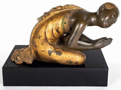 Scultura in Bronzo Parzialmente Dorata, Thailandia, Seconda Metà del XIX Secolo