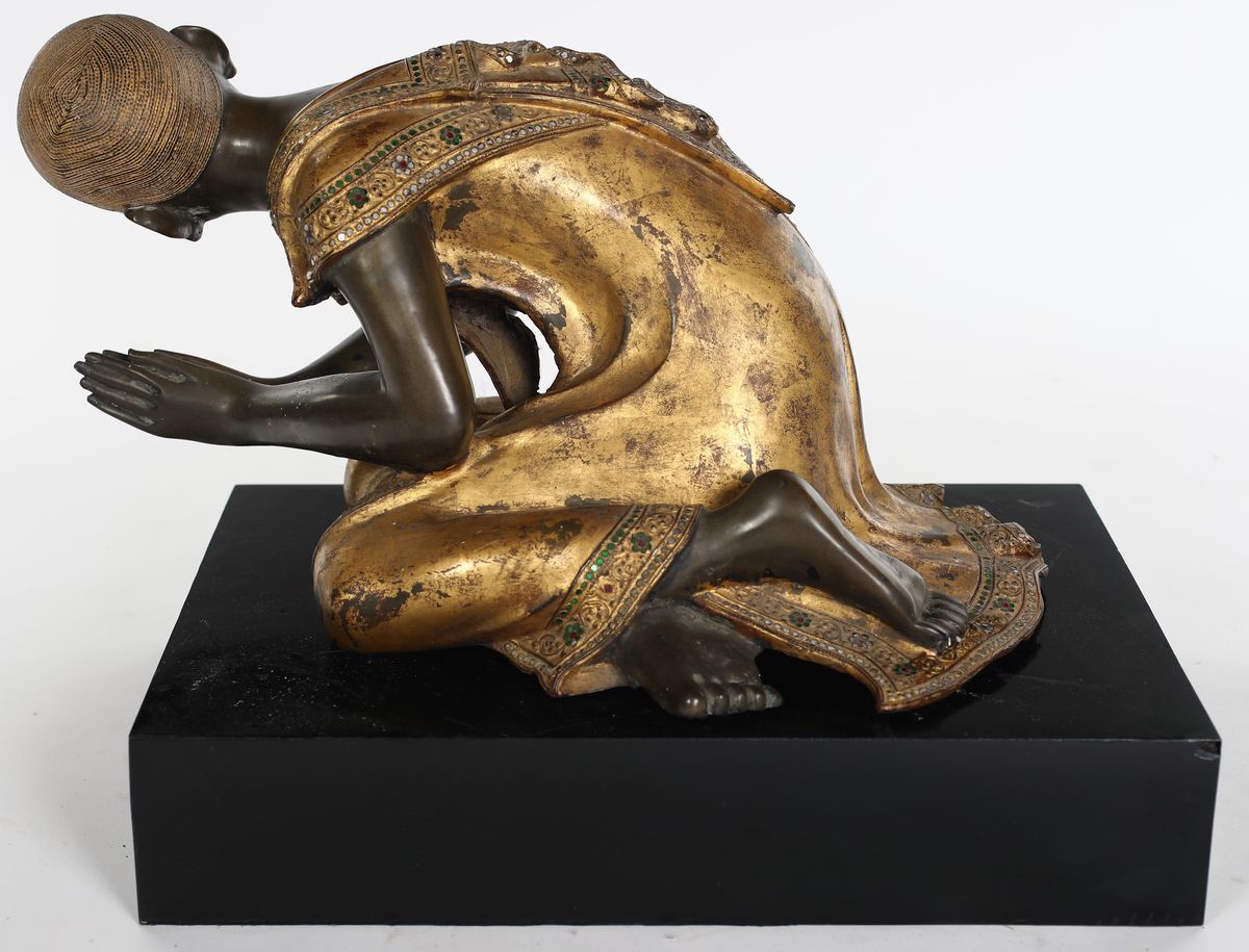Scultura in Bronzo Parzialmente Dorata, Thailandia, Seconda Metà del XIX Secolo