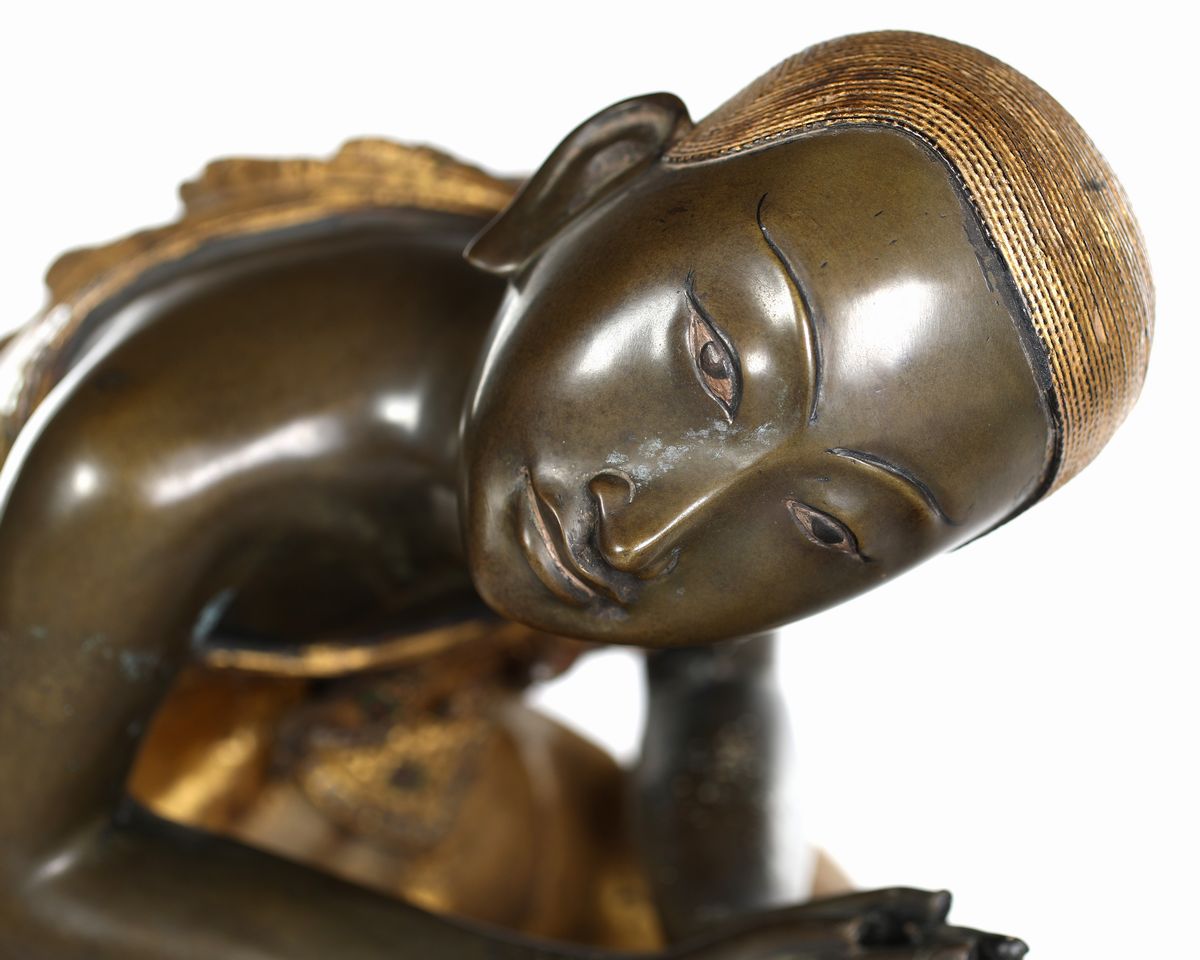 Scultura in Bronzo Parzialmente Dorata, Thailandia, Seconda Metà del XIX Secolo