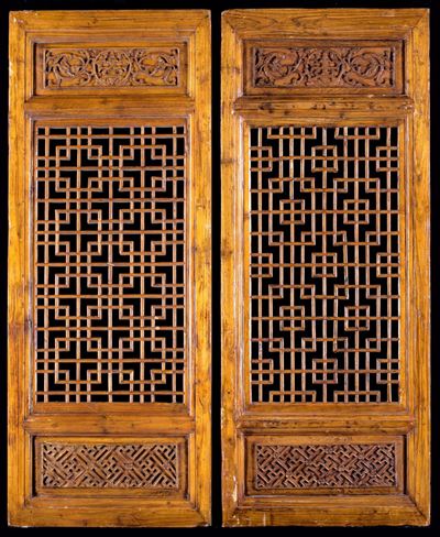 Due Ante in Legno, Cina, Dinastia Qing, XIX Secolo