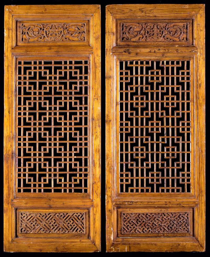 Due Ante in Legno, Cina, Dinastia Qing, XIX Secolo