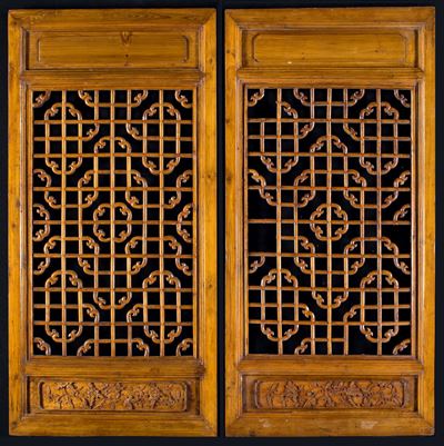 Coppia di Ante in Legno, Cina, Dinastia Qing, XIX Secolo