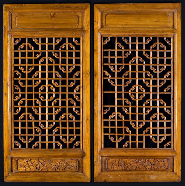Coppia di ante in legno, Cina, dinastia Qing, XIX secolo