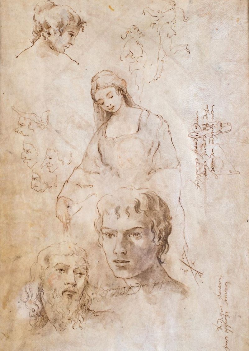 Pittore del XVIII Secolo - Studio di Volti Maschili e Femminili