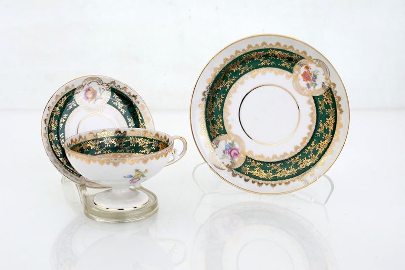 Tazza da Tè in Porcellana con Piattino e Sotto Piatto, Germania, Oscar Schlegelmilch