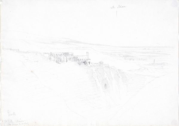 Scuola francese del XIX secolo - Veduta di Tivoli con le cascatelle e la villa di Mecenate