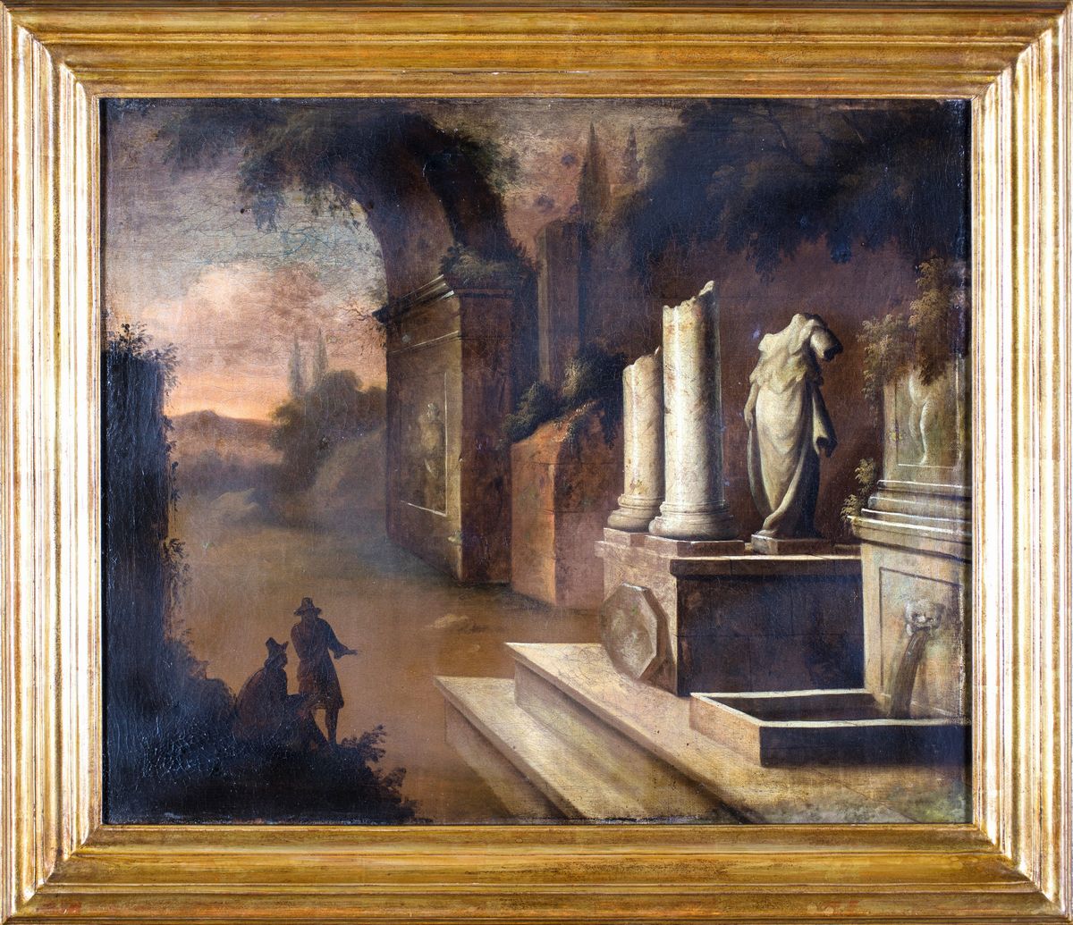 Pittore Fine del XVIII Secolo - Paesaggio con Rovine e Figure