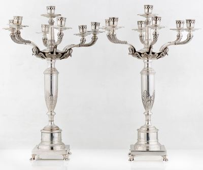 Coppia di Candelabri in Argento a Sette Luci, Enrico Messulam, Milano
