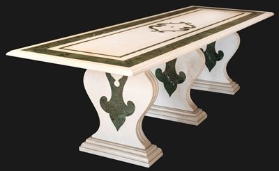Tavolo in Marmo Bianco con Inserti in Verde