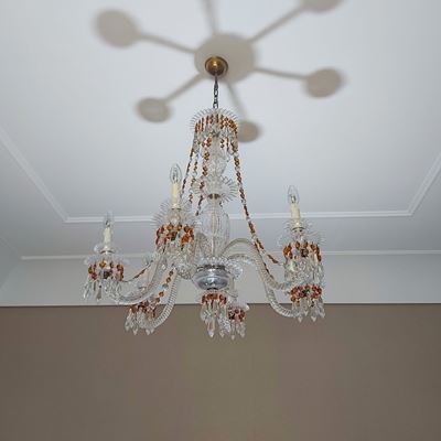 Lampadario in Vetro Incolore, Fine XIX/inizio XX Secolo