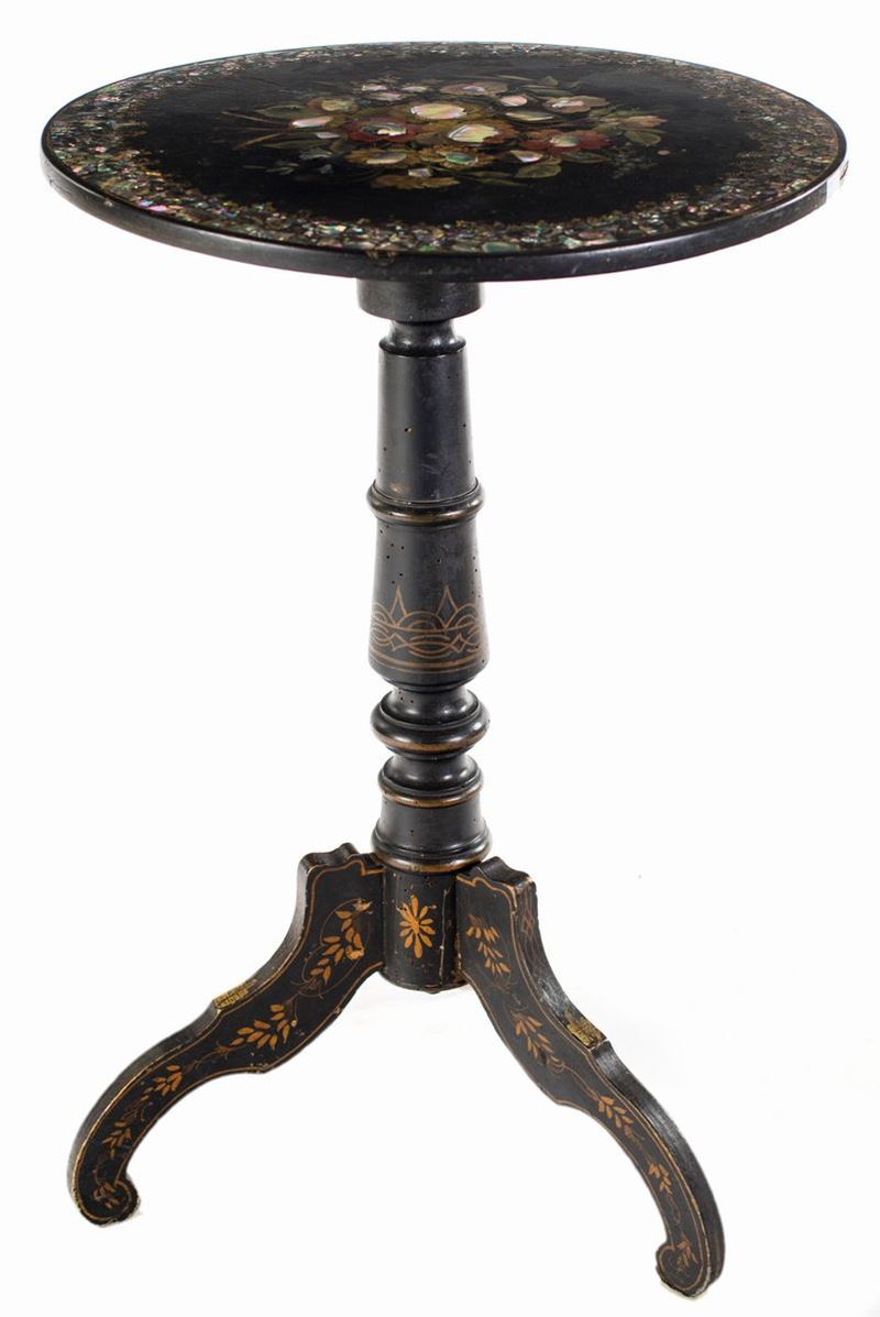 Guéridon in Legno Laccato Nero, XIX Secolo