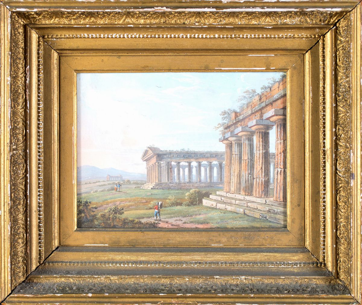 Pittore del XIX Secolo - Veduta dei Templi di Paestum