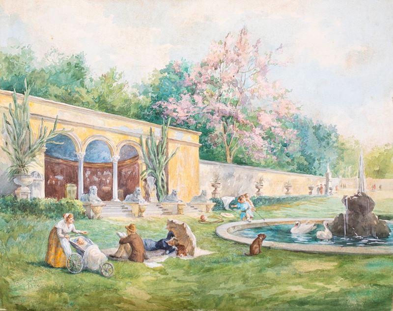 Cesare Tiratelli - Portico dei Leoni a Villa Borghese
