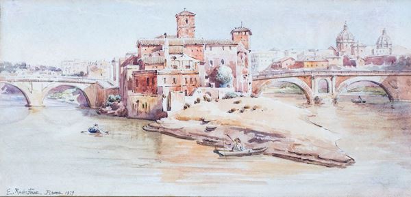 Ettore Roesler Franz - Veduta dell&#39;Isola Tiberina da Ponte Garibaldi
