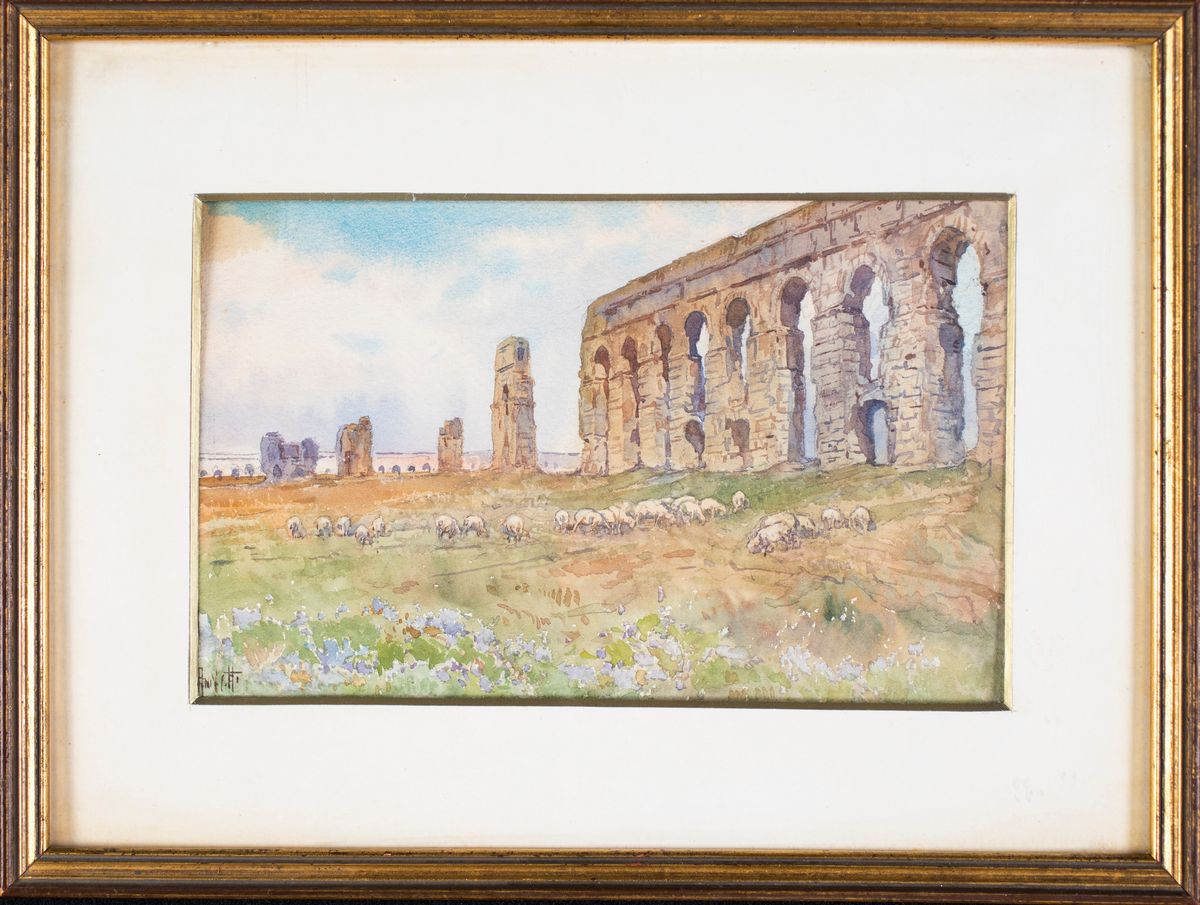 Filippo Anivitti - Campagna Romana con Gregge e i Resti Dell'acquedotto Claudio