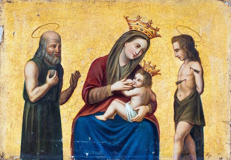 Pittore del XIX Secolo - Madonna del Latte fra i Santi Rocco e Sebastiano