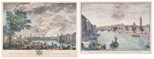 a) Il porto di la Rochelle (da Joseph Vernet)  b) Veduta di Lungarno e del Ponte a S. Trinita presa dal terrazzo de SS.ri Rucellai 