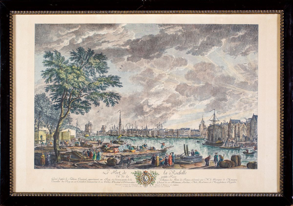 A) il Porto di la Rochelle (da Joseph Vernet) B) Veduta di Lungarno e del Ponte a S. Trinita Pres...
