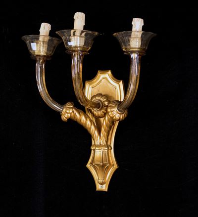 Applique in Bronzo Dorato a Tre Luci, Prima Metà del XX Secolo