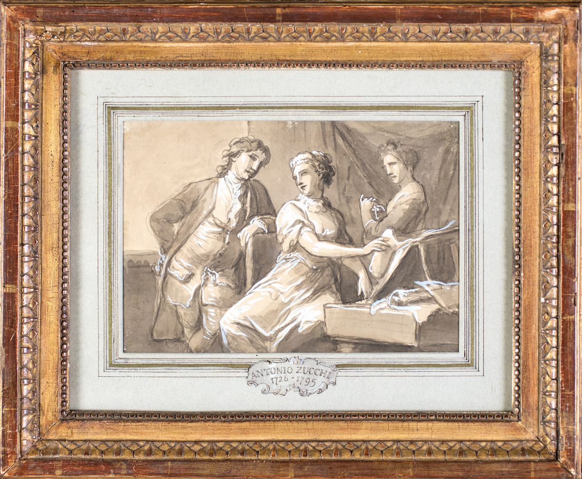 Antonio Zucchi - Tre Figure in un Interno - Scena di Conversazione
