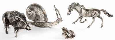 Lotto Composto da Quattro Animali in Miniatura in Argento