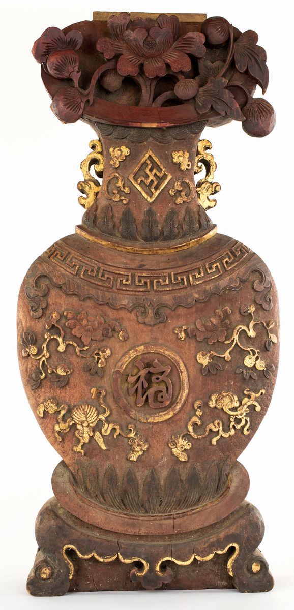 Decorazione lignea laccata e dorata, Cina, dinastia Qing, XIX secolo