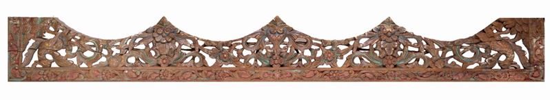 Frammento in Legno Policromo, Giava, Indonesia, Inizio del XX Secolo