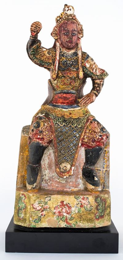 Scultura in Legno Policromo, Cina, Dinastia Qing, XIX Secolo