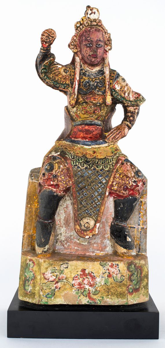 Scultura in Legno Policromo, Cina, Dinastia Qing, XIX Secolo
