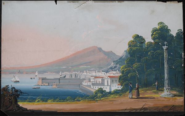 Pittore del XIX/XX secolo - Veduta del golfo di Napoli