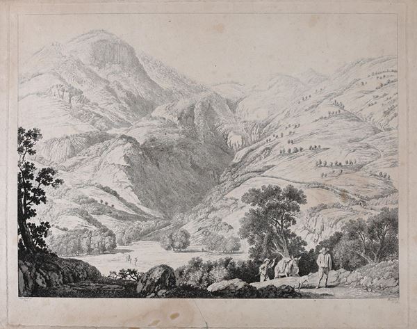 Balthasar Anton Dunker - Paesaggio svizzero con figure di viandanti (da un dipinto di Jacob Philipp Hackert)
