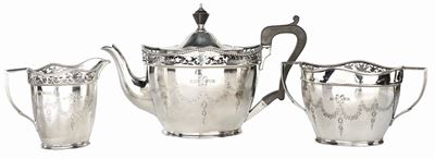 Teiera, Lattiera e Zuccheriera in Argento, Città di Sheffield 1912, Argentiere John Round