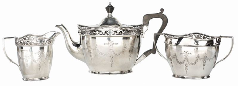 Teiera, Lattiera e Zuccheriera in Argento, Città di Sheffield 1912, Argentiere John Round